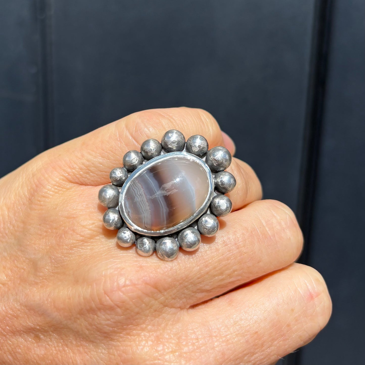 Giant Silver And Agate Courtesan Ring