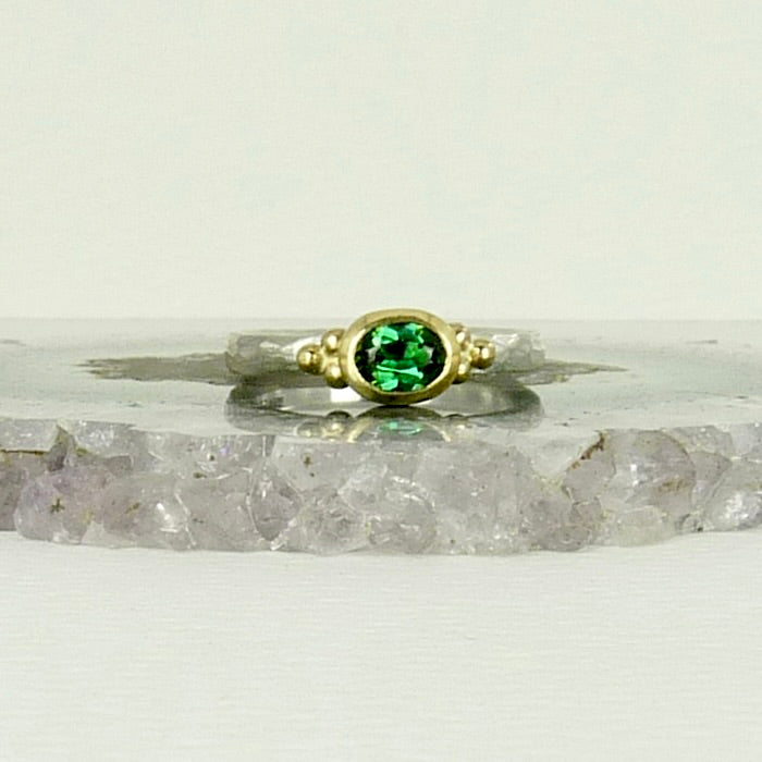 Oval Green Tourmaline Granulation Ring
