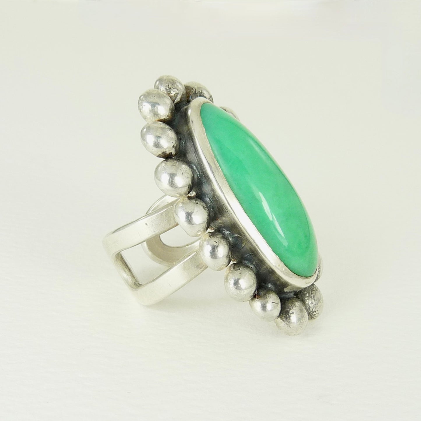 Giant Silver And Chrysoprase Courtesan Ring