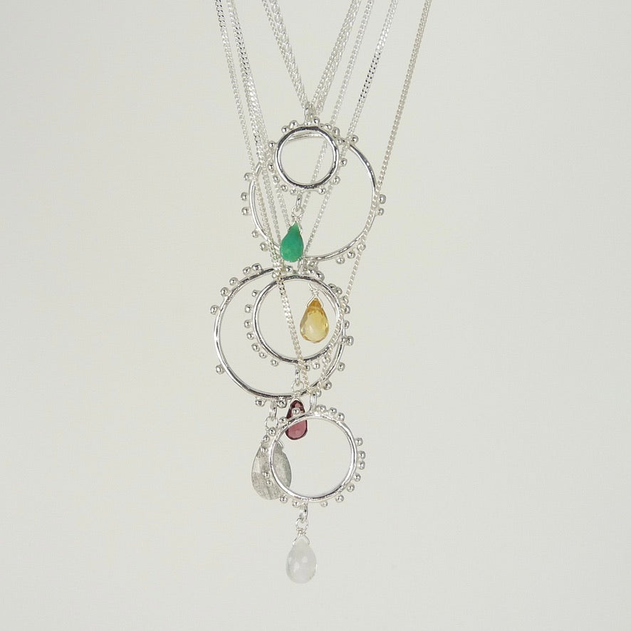 Tiny Granulation Circle And Gemstone Necklace