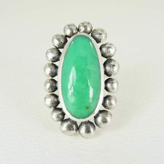 Giant Silver And Chrysoprase Courtesan Ring