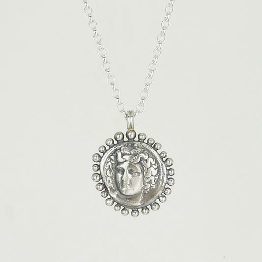 Larissa, Water Nymph Necklace Adorned with Silver Granules, Ancient Greek Coin