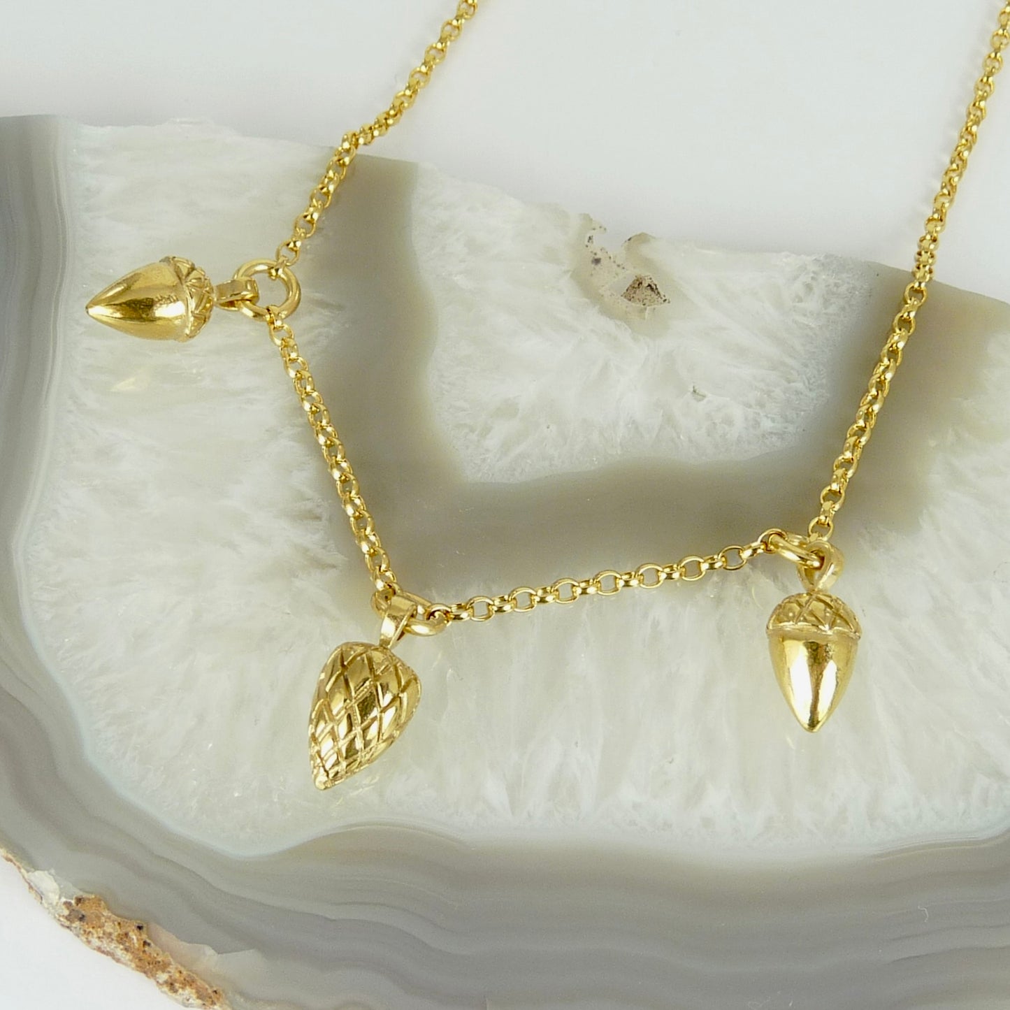 Triple Etruscan Pine Cone and Acorn Necklace