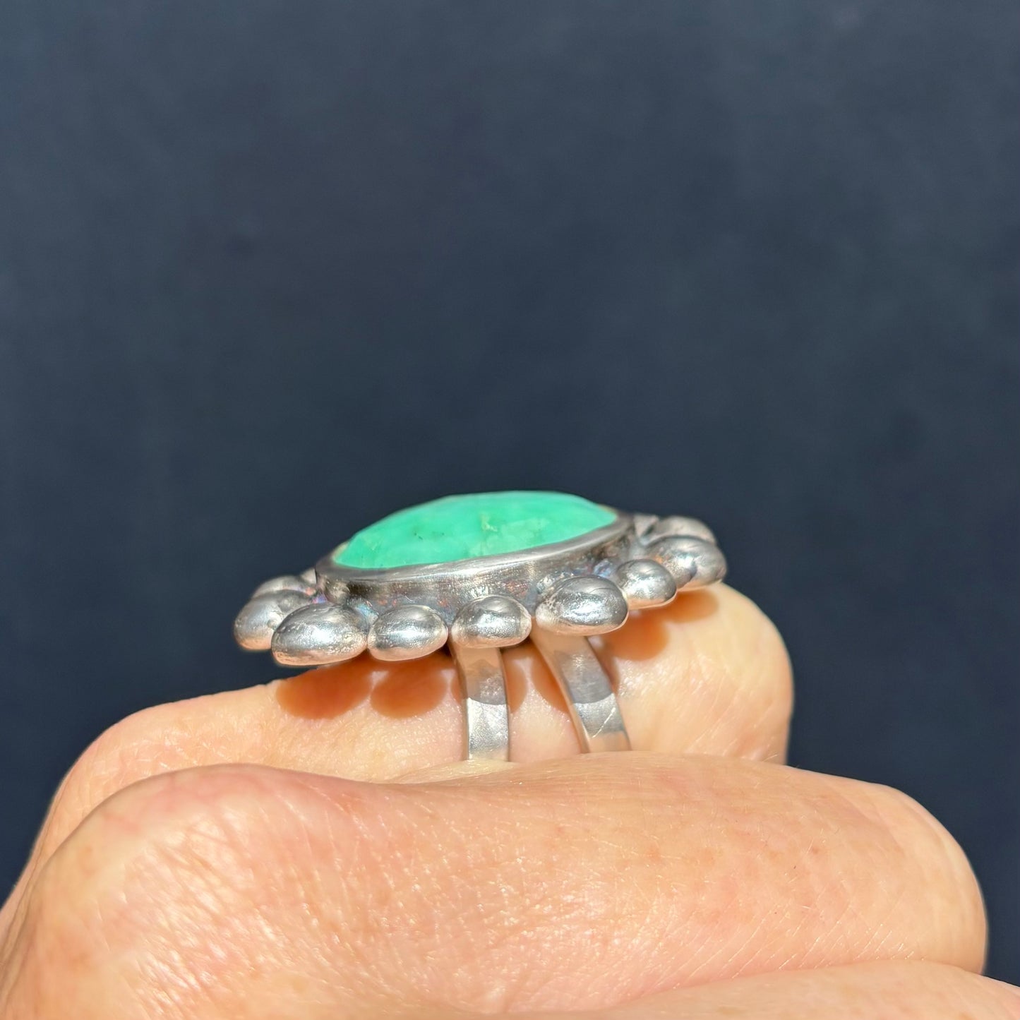 Giant Courtesan Ring Silver And Chrysoprase