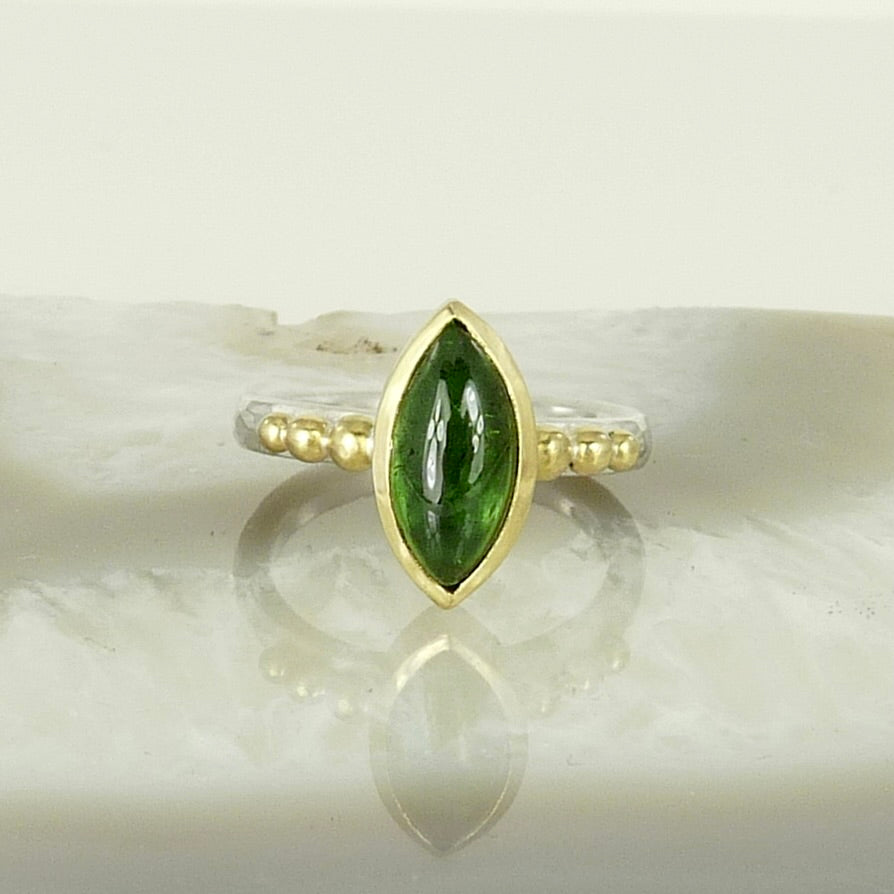 Green Tourmaline Granulation Ring
