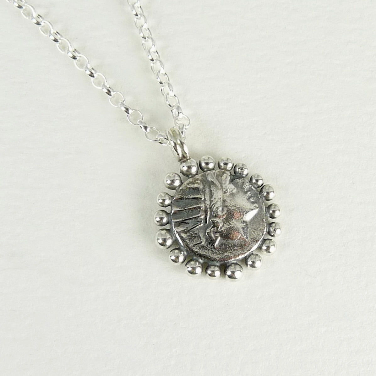 Helios, God of the Sun Necklace Adorned with Silver Granules, Ancient Greek Coin