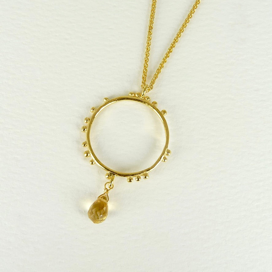 Medium Granulation Circle and Gemstone Necklace