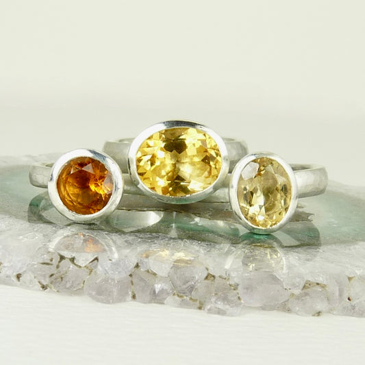 Oval Citrine Cup Ring Silver