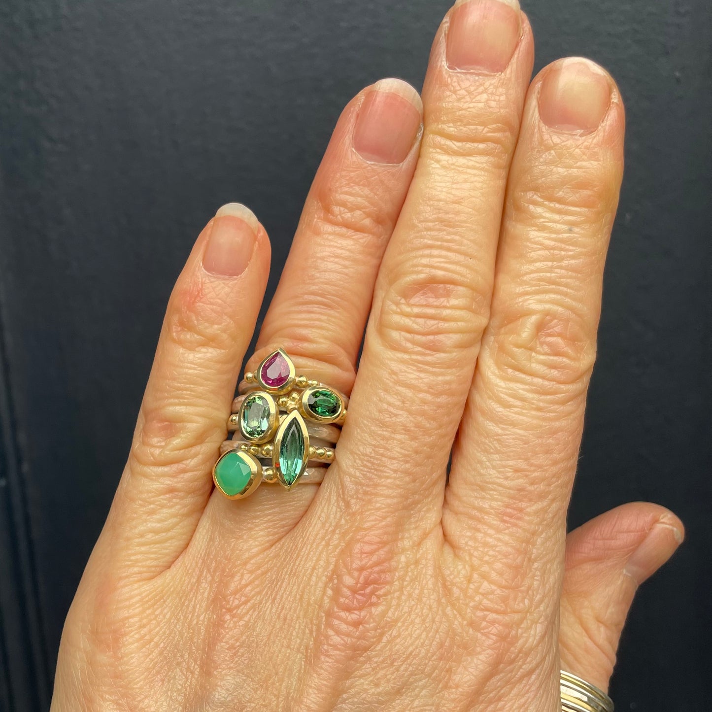 Oval Green Tourmaline Granulation Ring