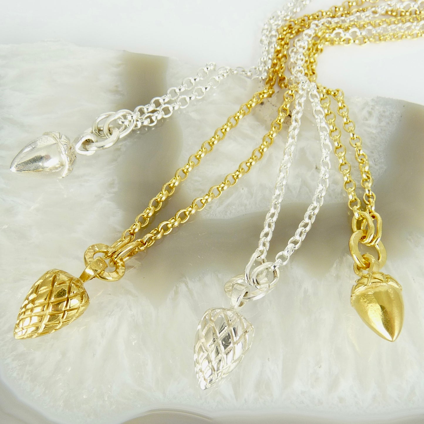 Etruscan Pine Cone and Acorn necklaces