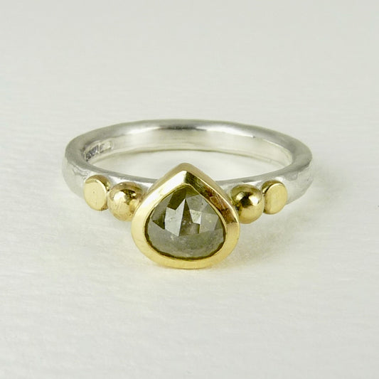 Tear Drop Grey Diamond Granulation Ring