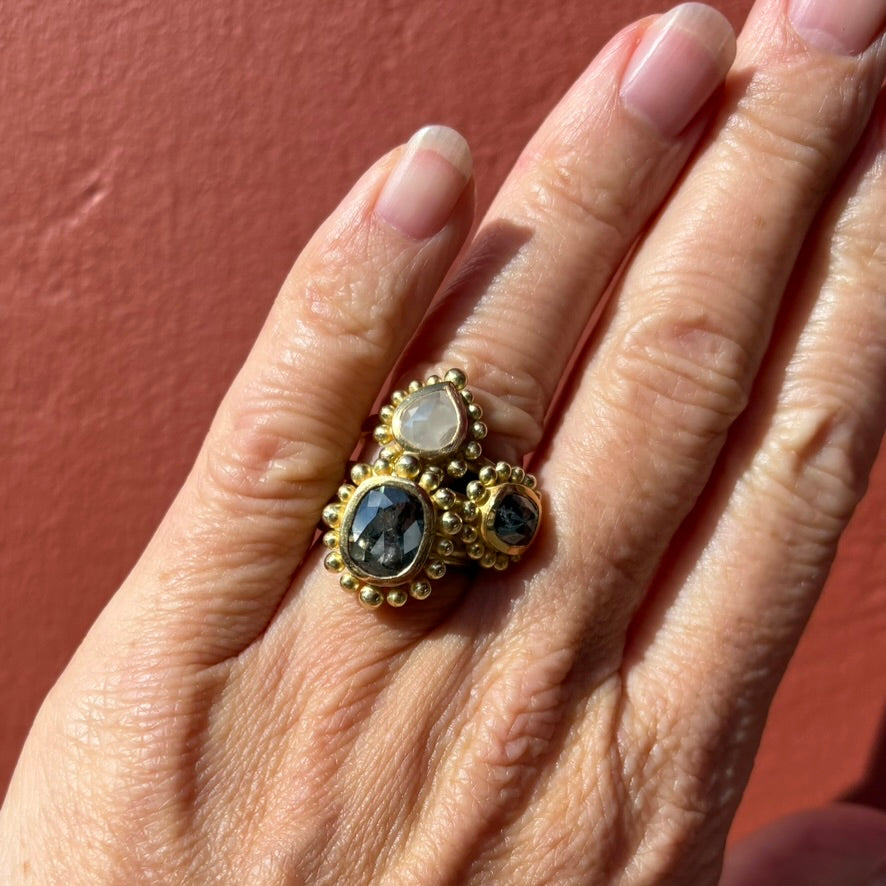 Large Salt And Pepper Diamond Courtesan ring
