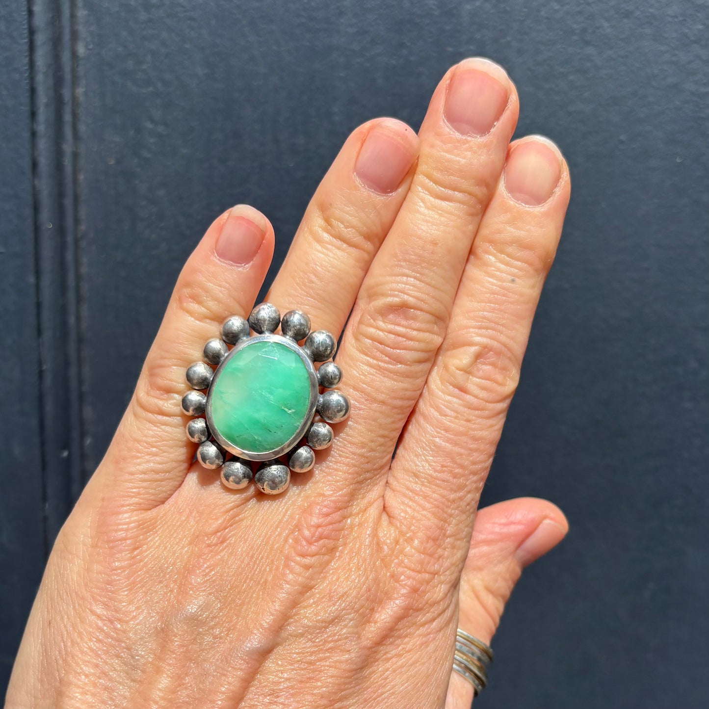 Giant Courtesan Ring Silver And Chrysoprase