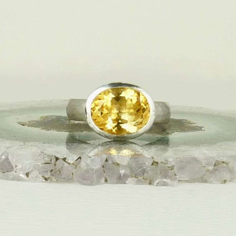 Oval Citrine Cup Ring Silver