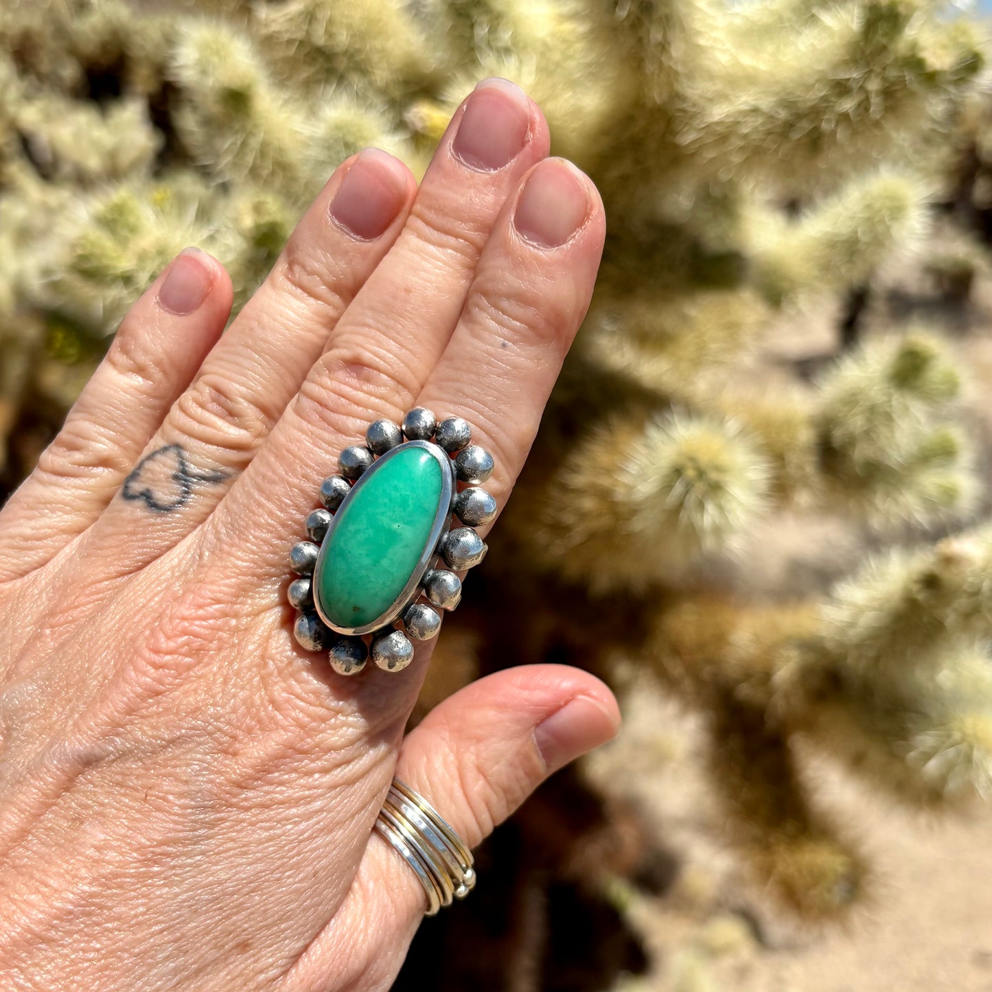 Giant Silver And Chrysoprase Courtesan Ring