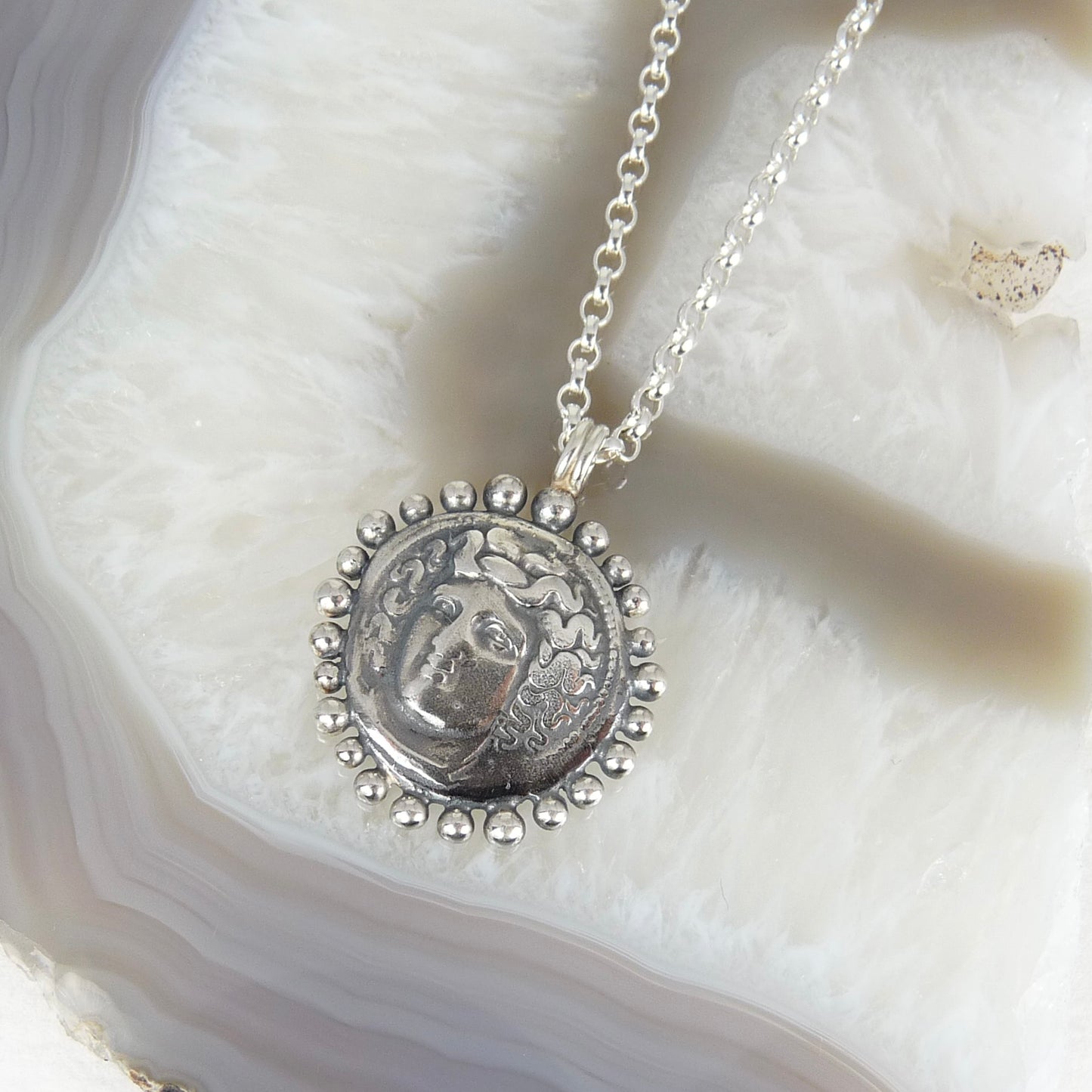 Larissa, Water Nymph Necklace Adorned with Silver Granules, Ancient Greek Coin