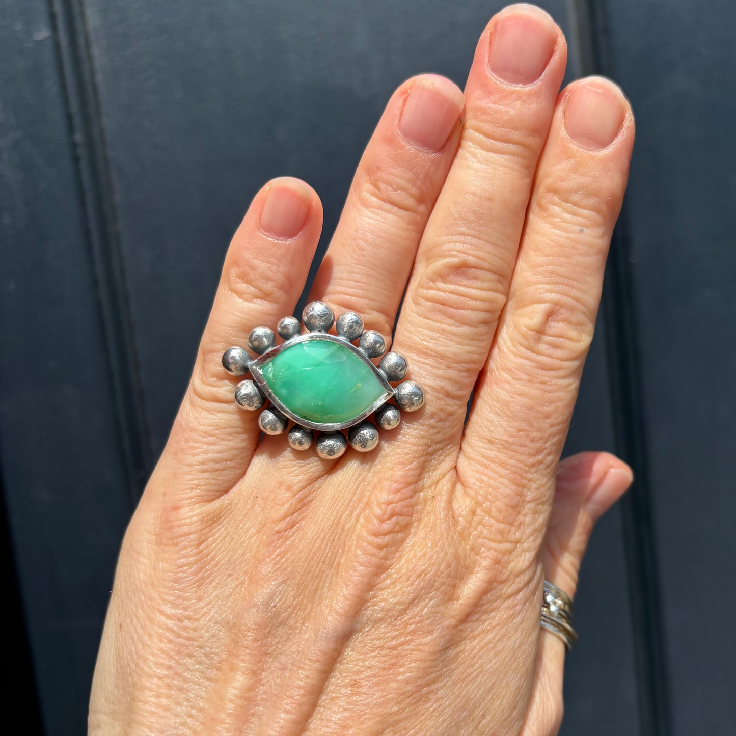 Giant Marquise Chrysoprase Courtesan ring