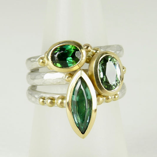 Oval Green Tourmaline Granulation Ring