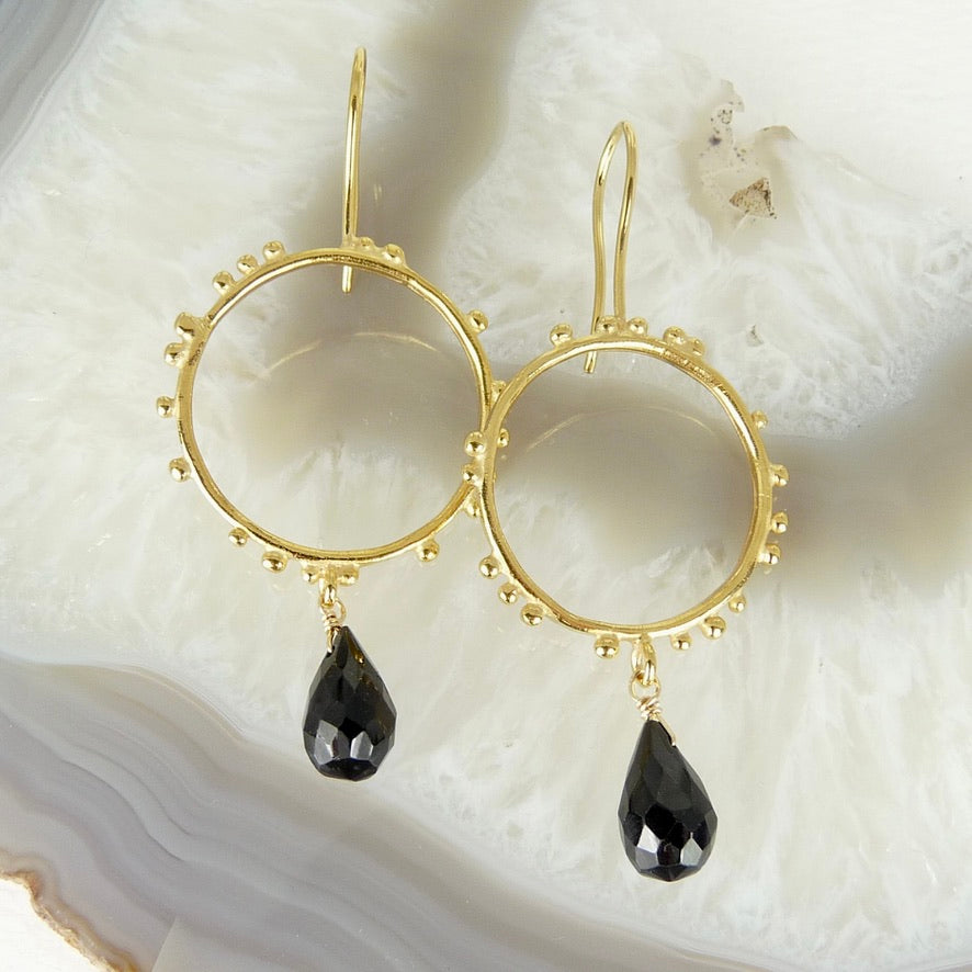 Medium Granulation Circle Gem drop Earrings