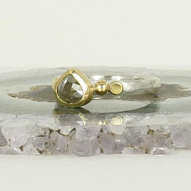 Tear Drop Grey Diamond Granulation Ring