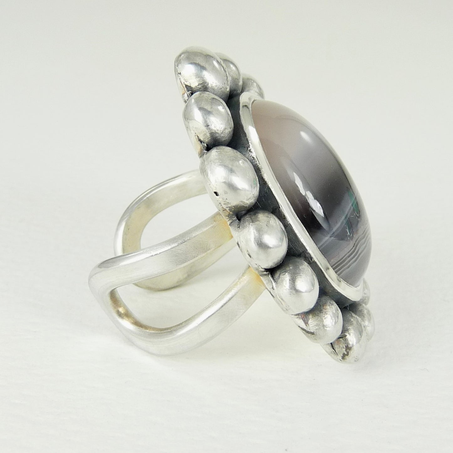 Giant Silver And Agate Courtesan Ring