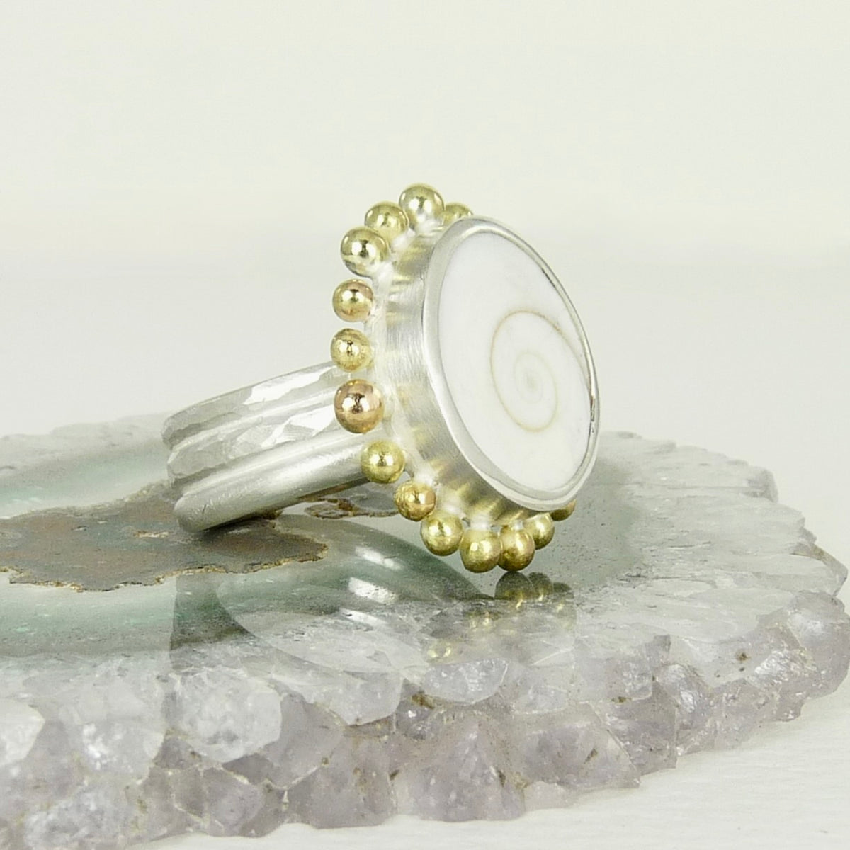 Operculum Shell Courtesan Ring, Silver and Gold