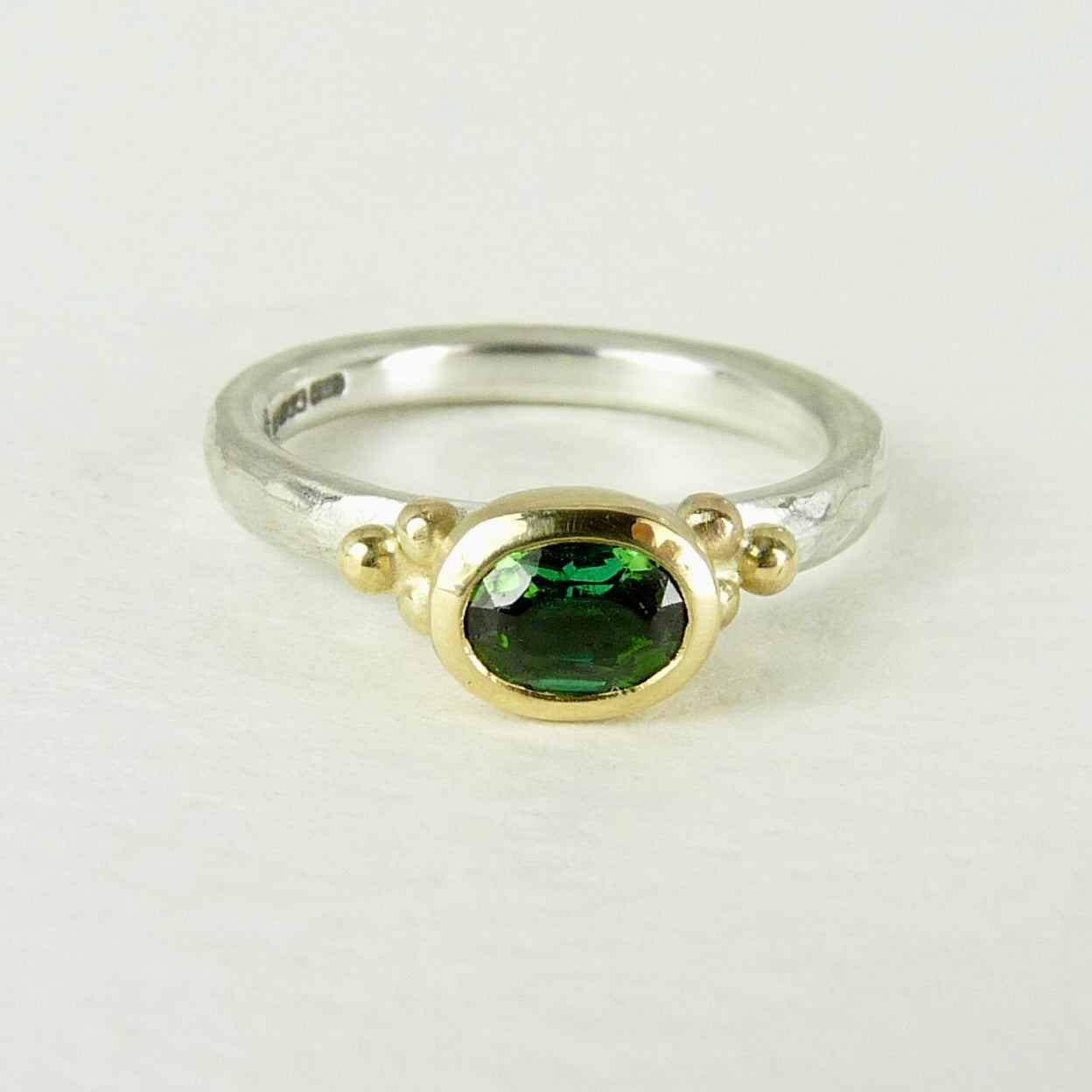 Oval Green Tourmaline Granulation Ring