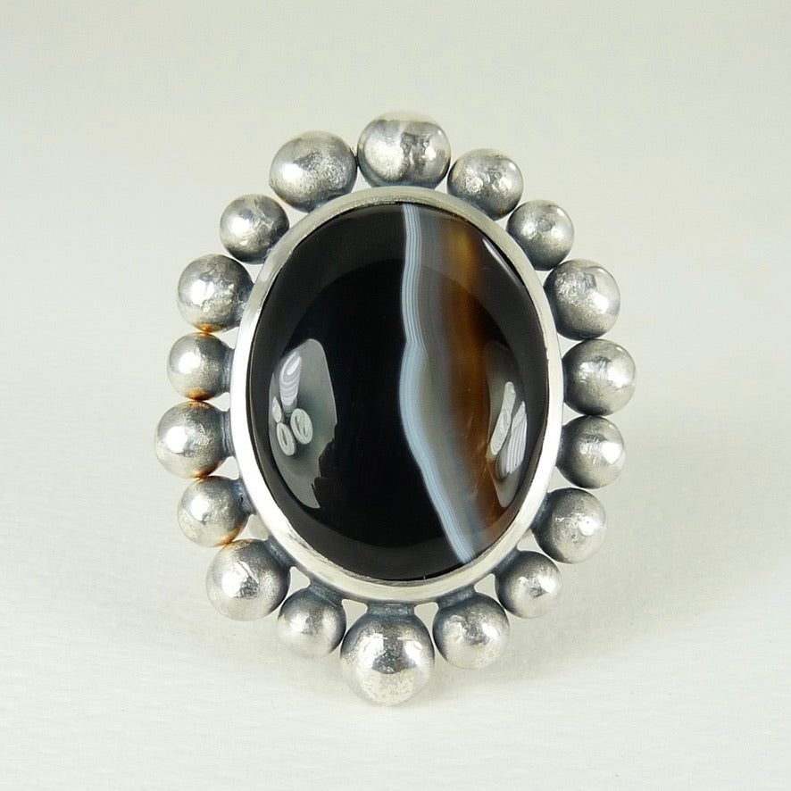 Band Agate Giant Courtesan Ring