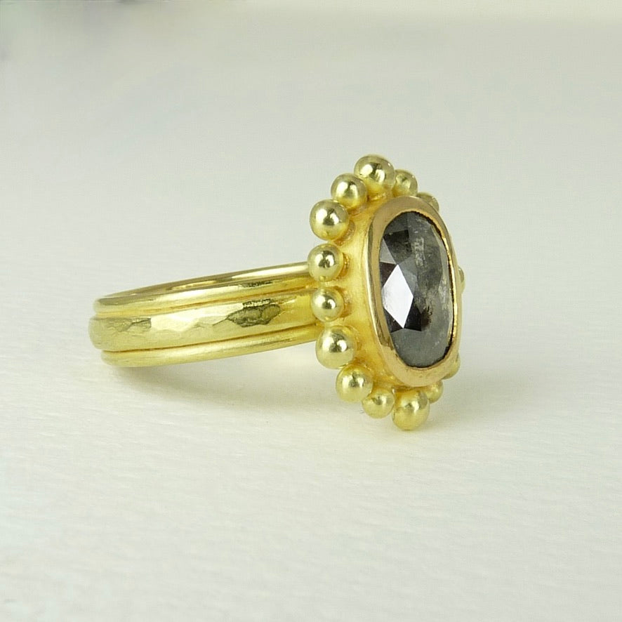 Large Salt And Pepper Diamond Courtesan ring