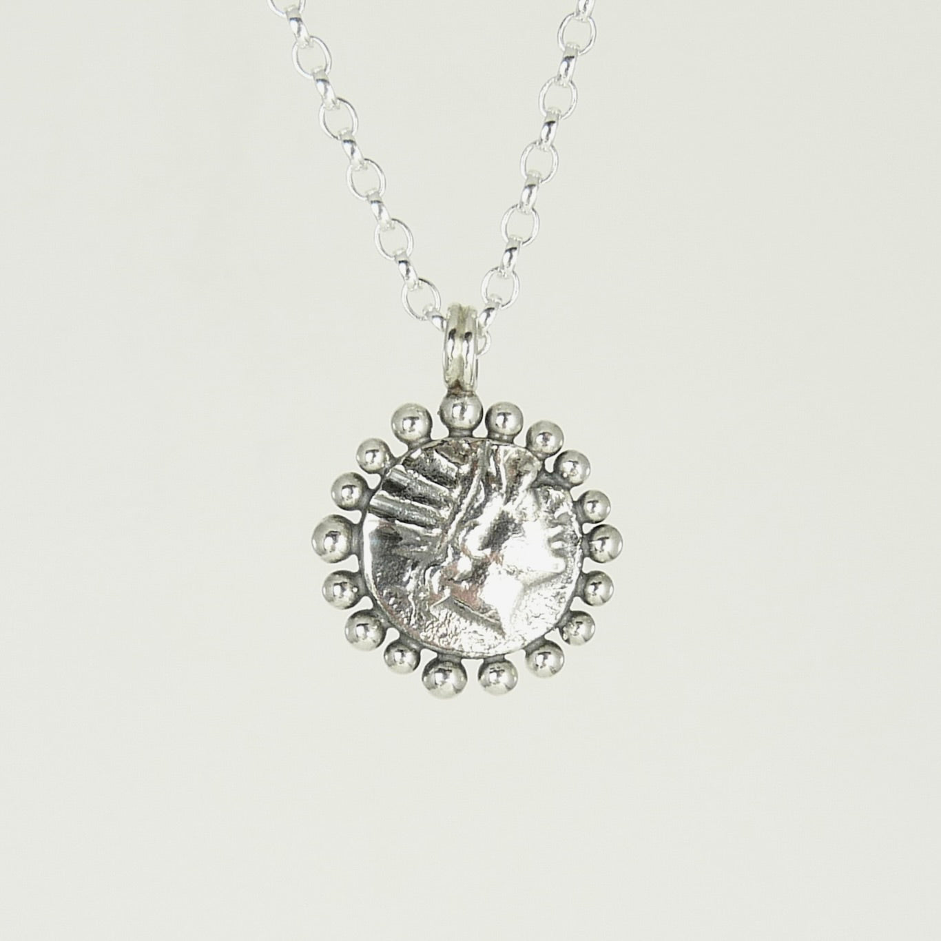 Helios, God of the Sun Necklace Adorned with Silver Granules, Ancient Greek Coin