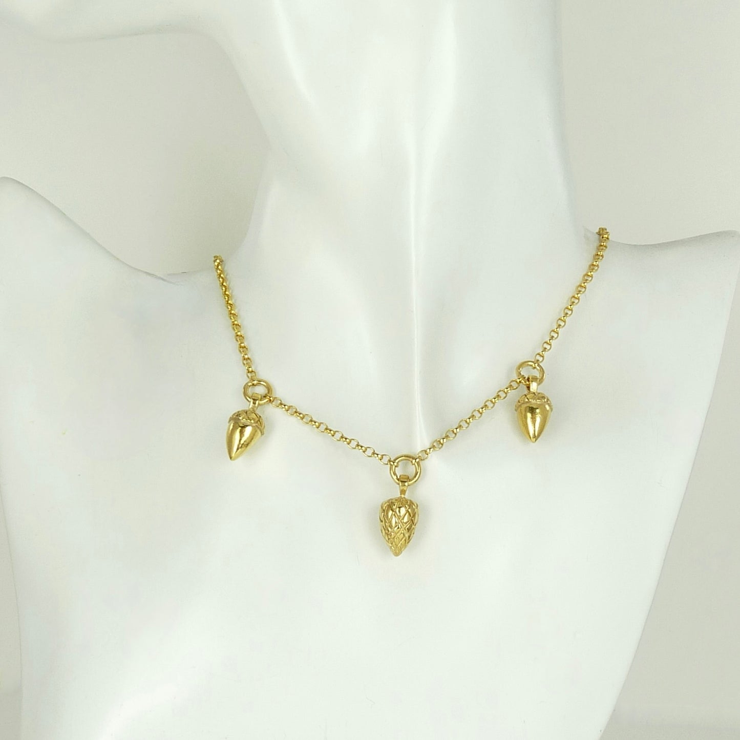 Triple Etruscan Pine Cone and Acorn Necklace