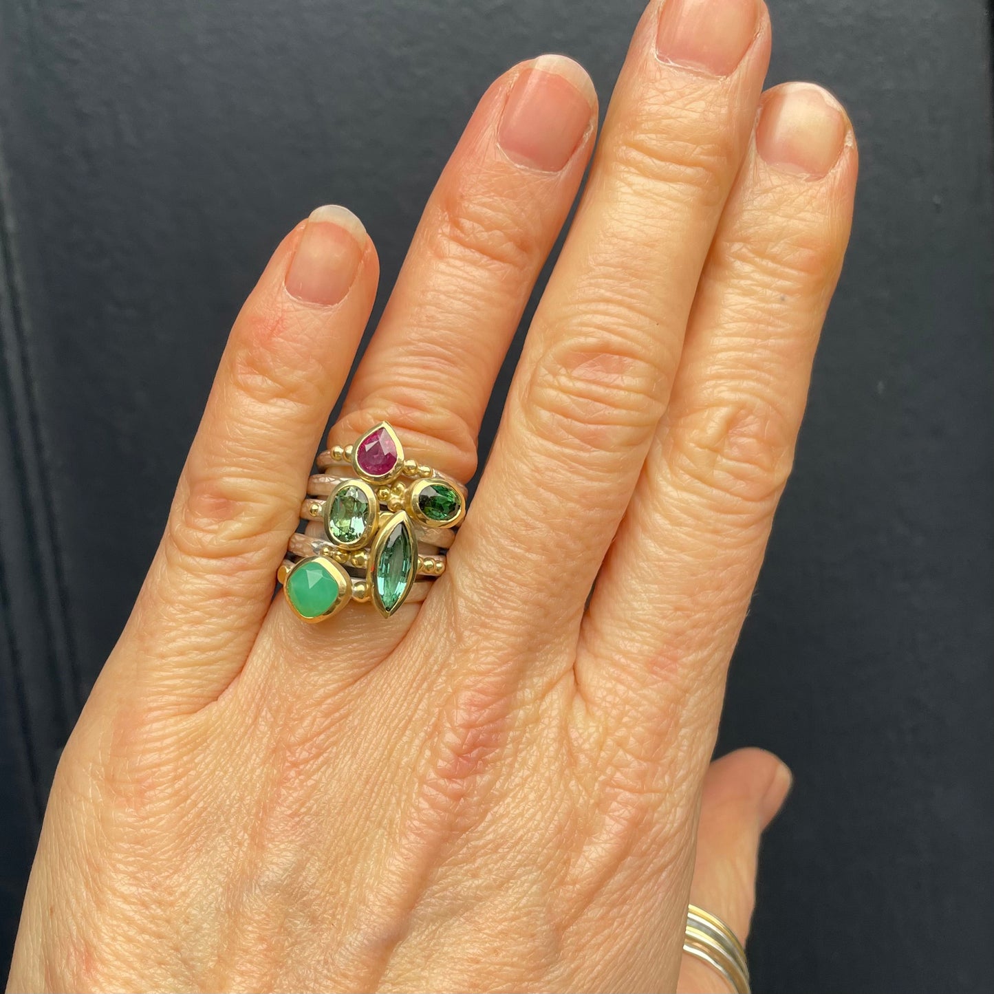 Oval Green Tourmaline Granulation Ring