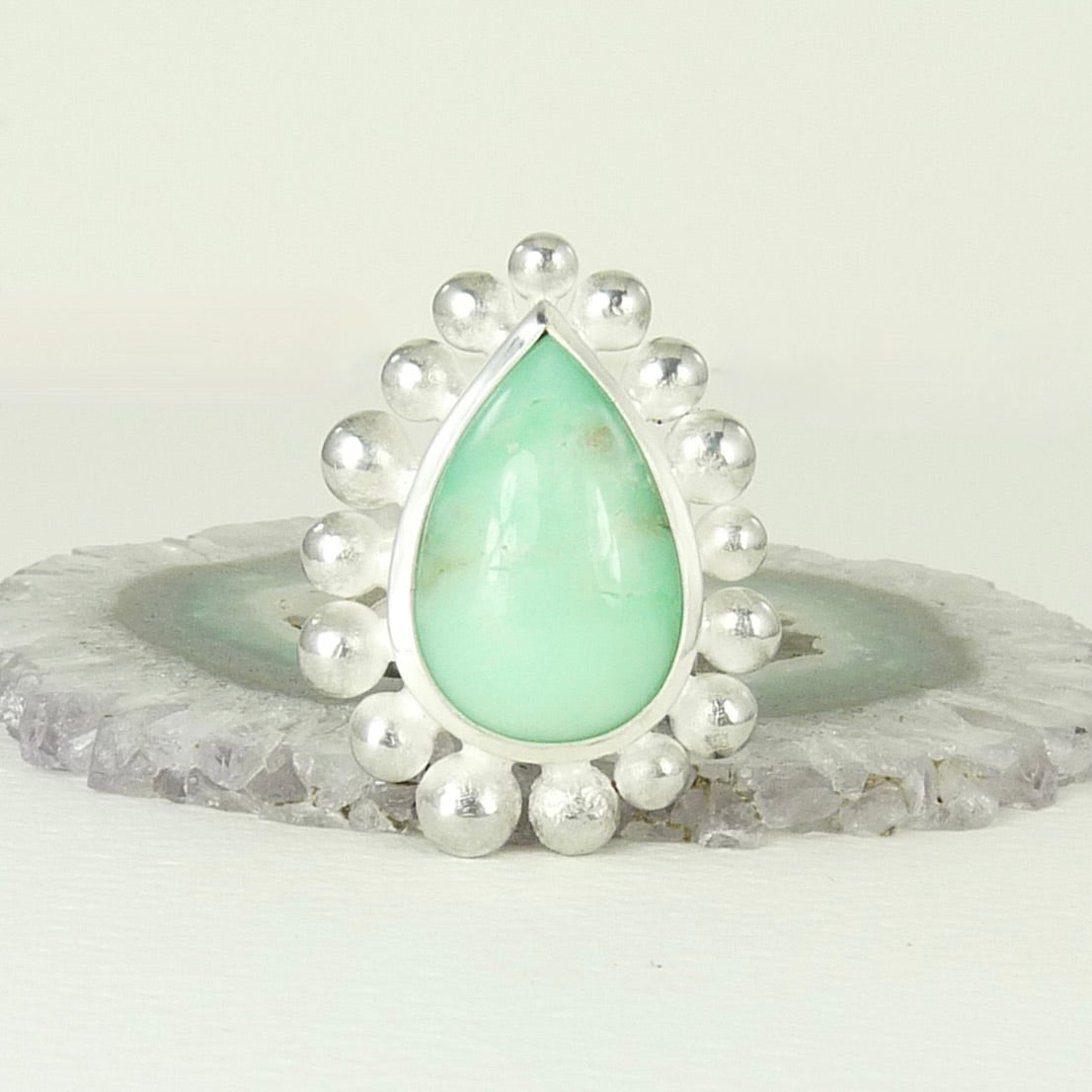 Giant Teardrop Chrysoprase Courtesan Ring