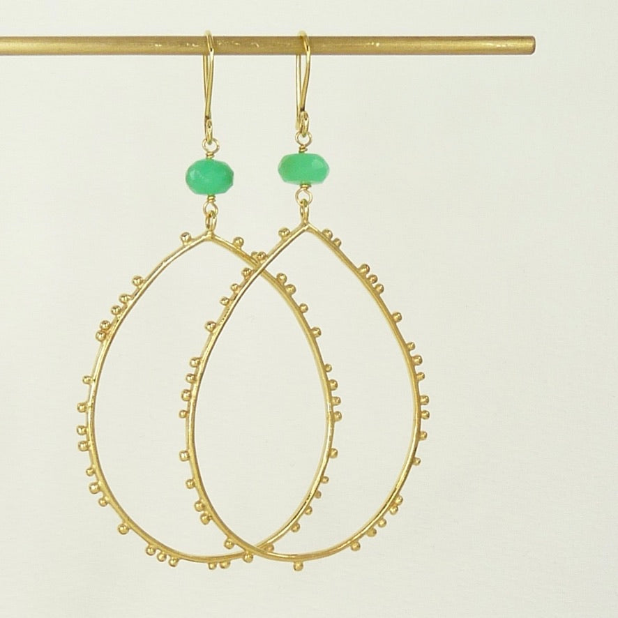 Large Drop Granulation Earrings With Gemstone