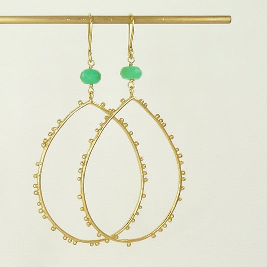 Large Drop Granulation Earrings With Gemstone