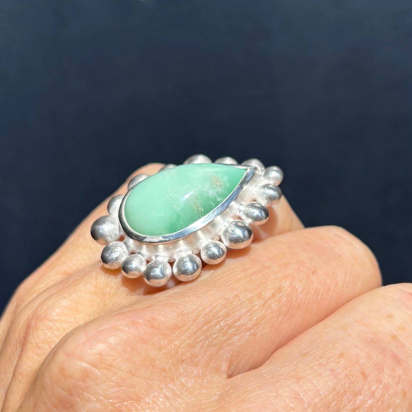 Giant Teardrop Chrysoprase Courtesan Ring