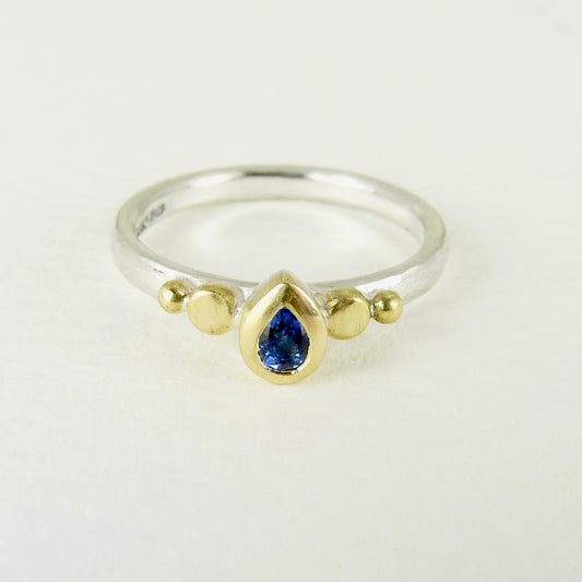 Tear Drop Sapphire Granulation Ring