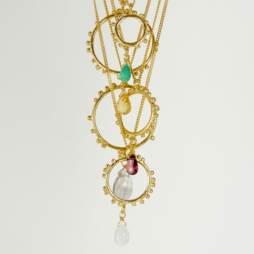 Medium Granulation Circle and Gemstone Necklace
