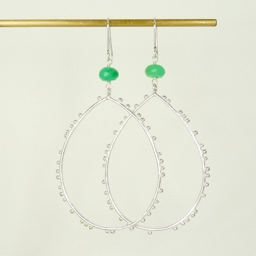 Large Drop Granulation Earrings With Gemstone