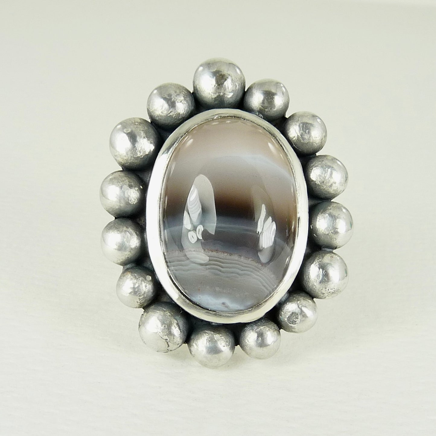 Giant Silver And Agate Courtesan Ring