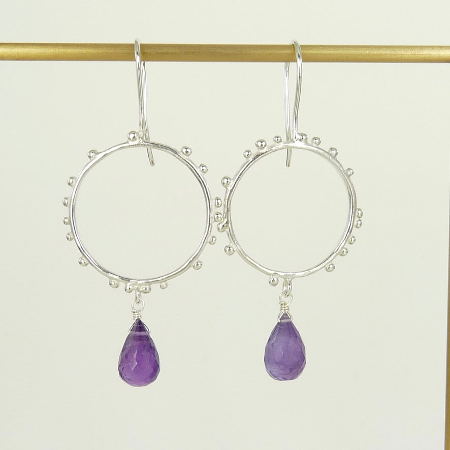 Medium Granulation Circle Gem drop Earrings