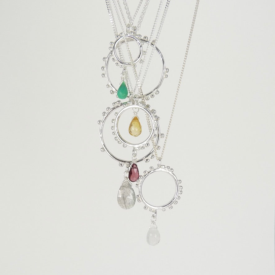 Small Granulation Circle Gemstone Necklace
