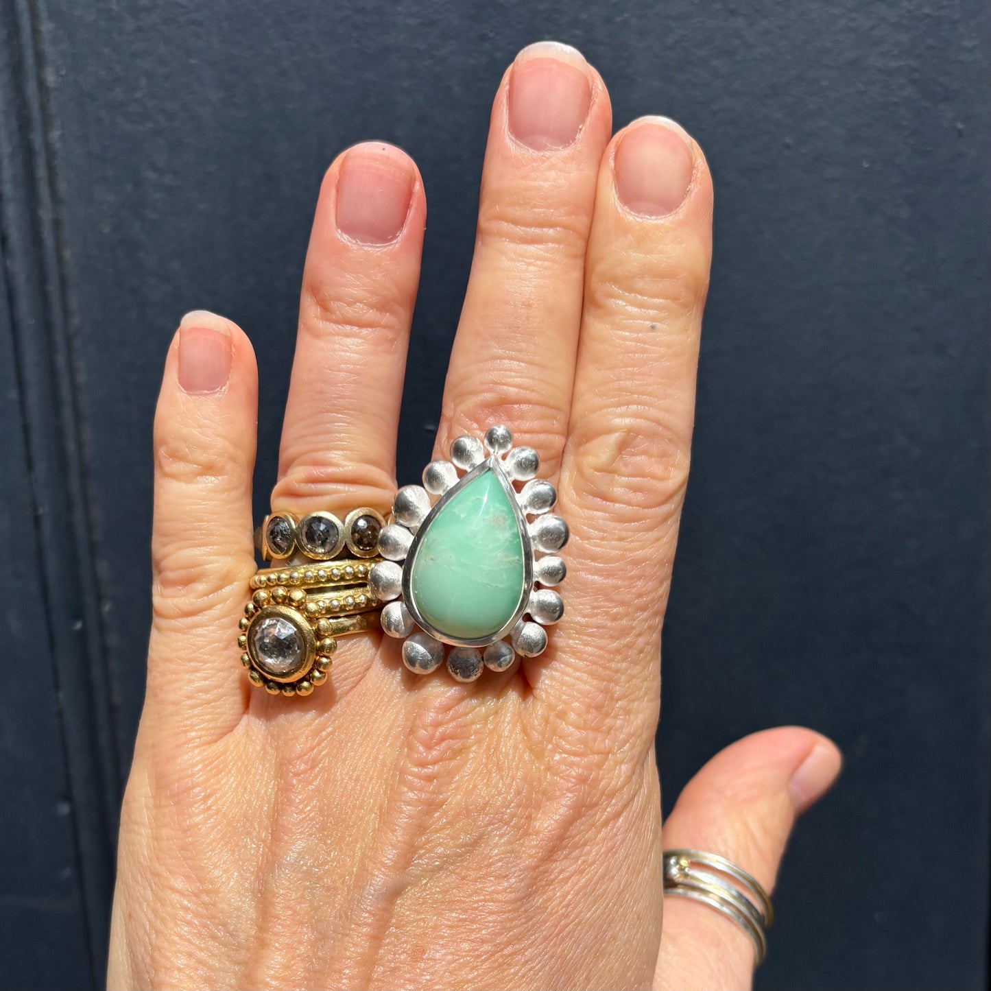 Giant Teardrop Chrysoprase Courtesan Ring