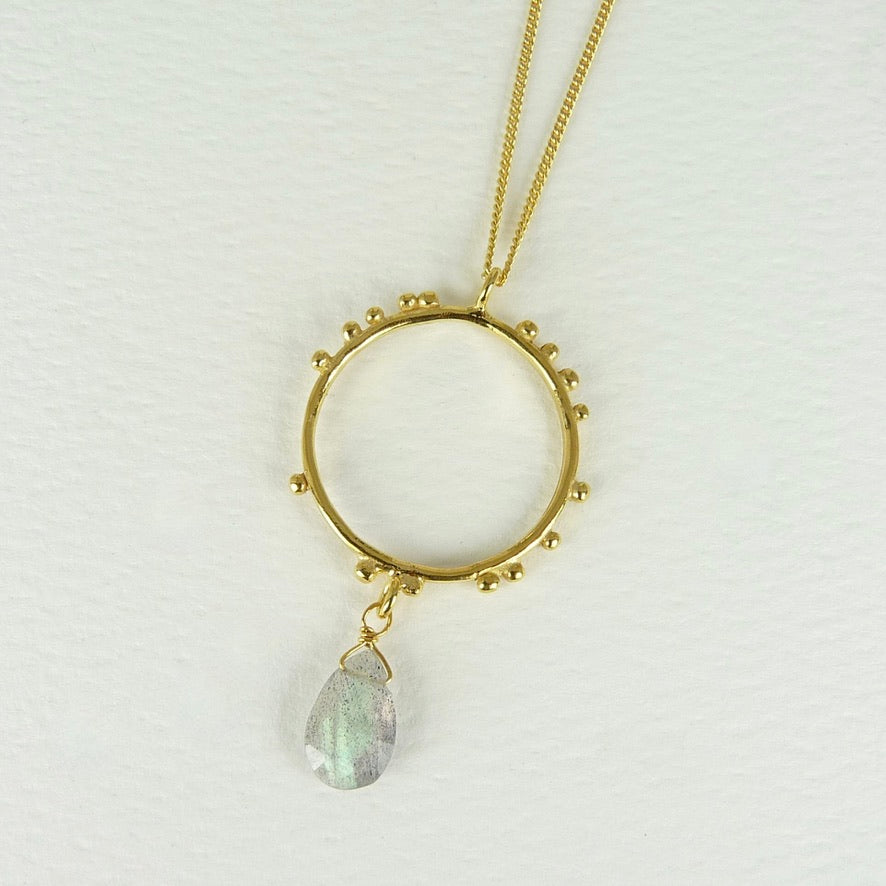 Medium Granulation Circle and Gemstone Necklace