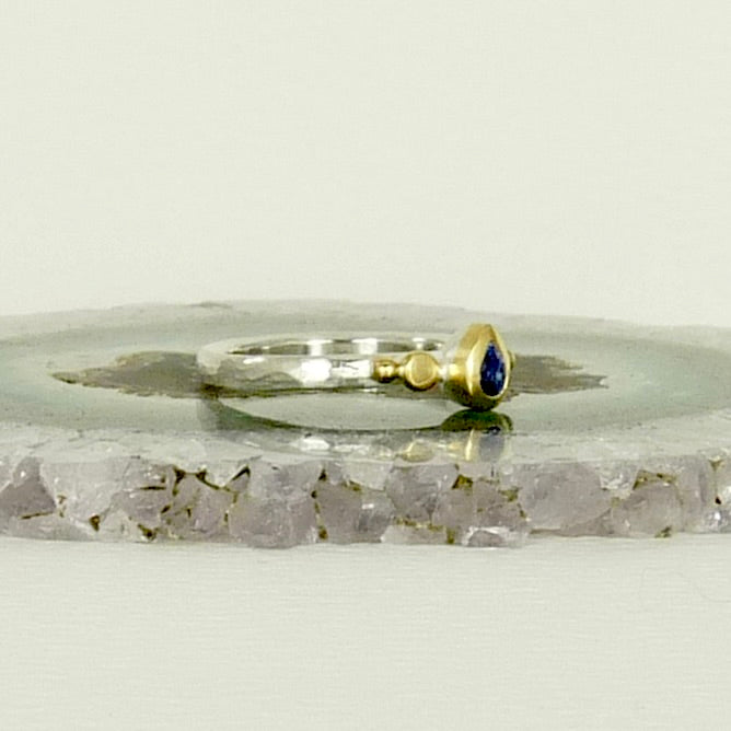 Tear Drop Sapphire Granulation Ring