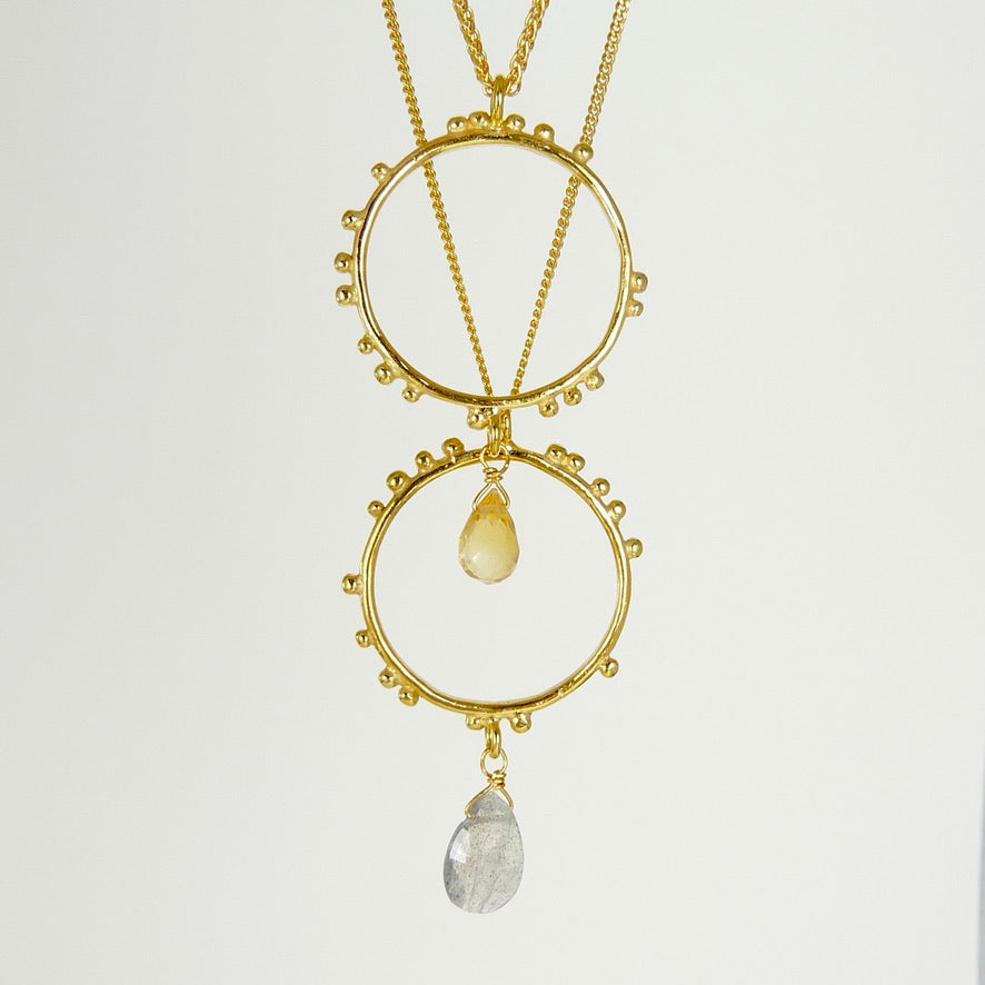 Medium Granulation Circle and Gemstone Necklace