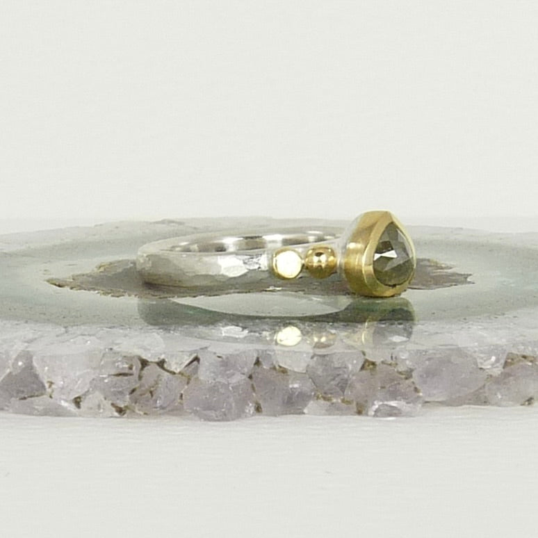 Tear Drop Grey Diamond Granulation Ring