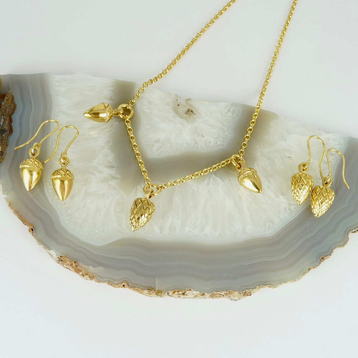 Triple Etruscan Pine Cone and Acorn Necklace
