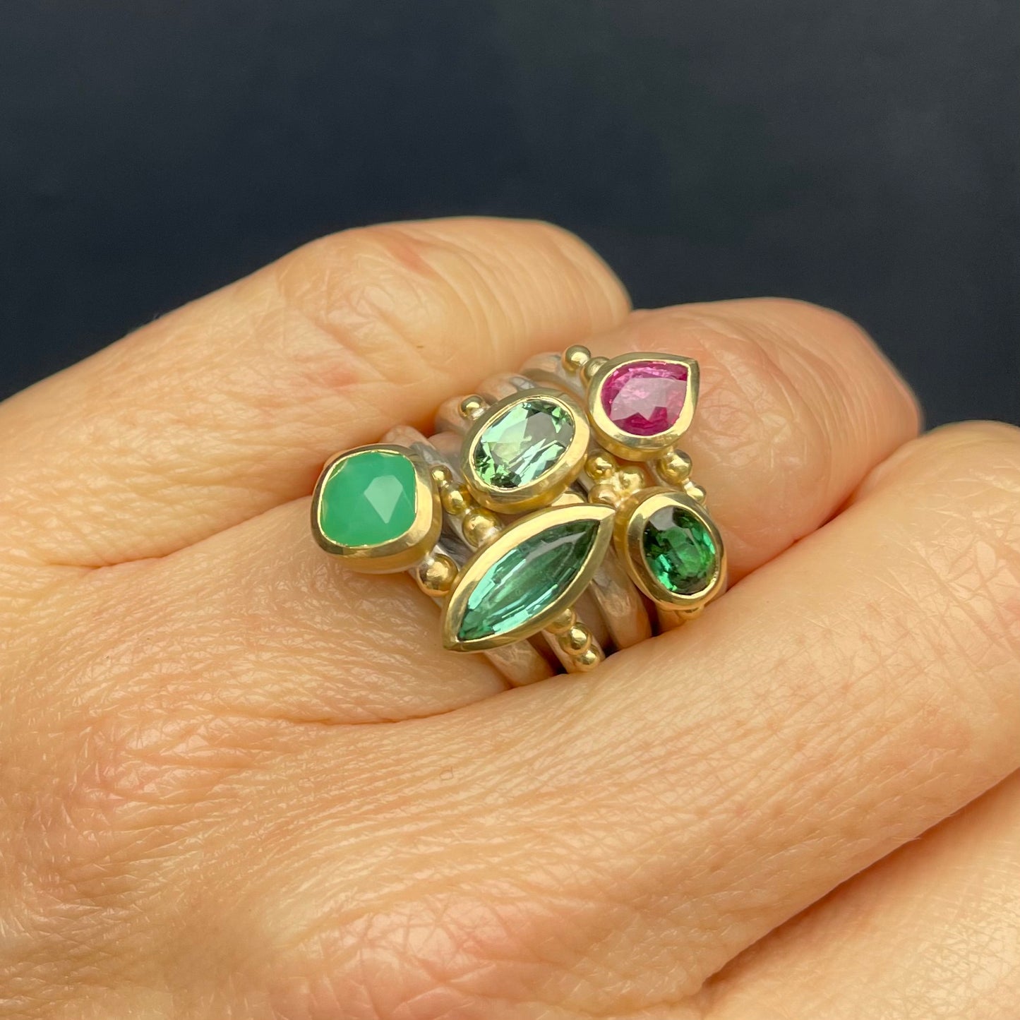 Oval Green Tourmaline Granulation Ring