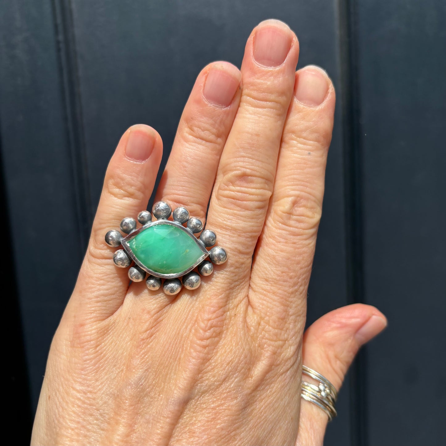 Giant Marquise Chrysoprase Courtesan ring